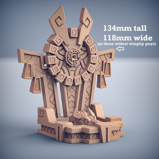 Image shows a 3D render of a shrine gaming miniature terrain piece with a Mesoamerican style