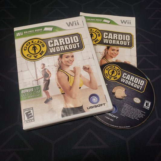 Image shows the case, manual and disc for the video game Gold's Gym Cardio Workout for Nintendo Wii