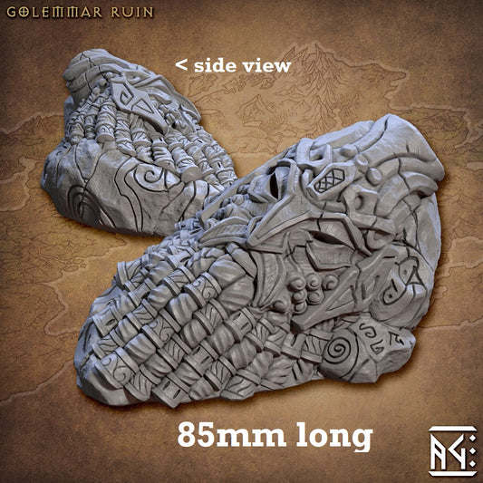 Image shows a 3D render of a gnome statue face gaming miniature terrain piece