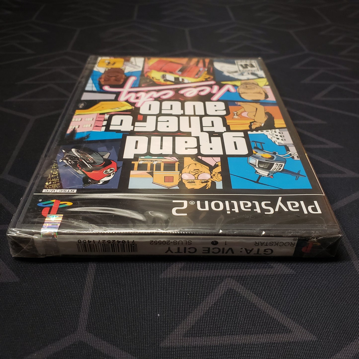 Image shows the sealed top of the case for the video game Grand Theft Auto: Vice City for Playstation 2