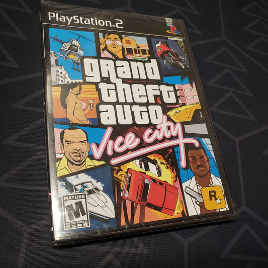 Image shows the front of the case for the video game Grand Theft Auto: Vice City for Playstation 2