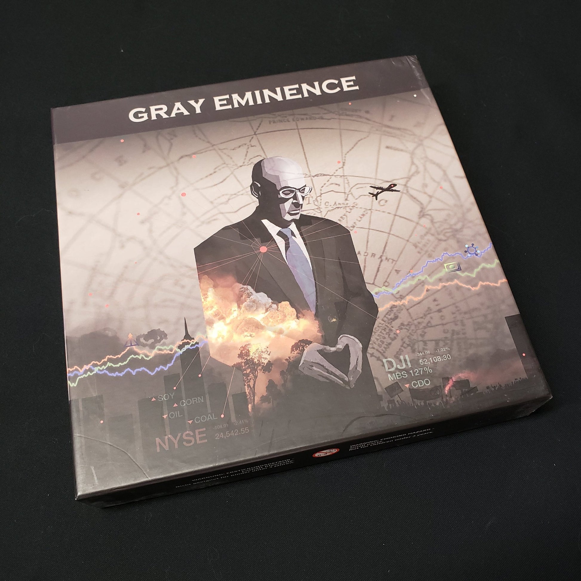 Image shows the front cover of the box of the Gray Eminence board game