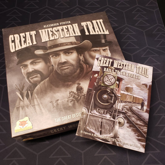 Image shows the front cover of the box for the Great Western Trail (First Edition) board game