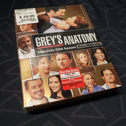 Image shows the front of the case for the fifth season of Grey's Anatomy on DVD