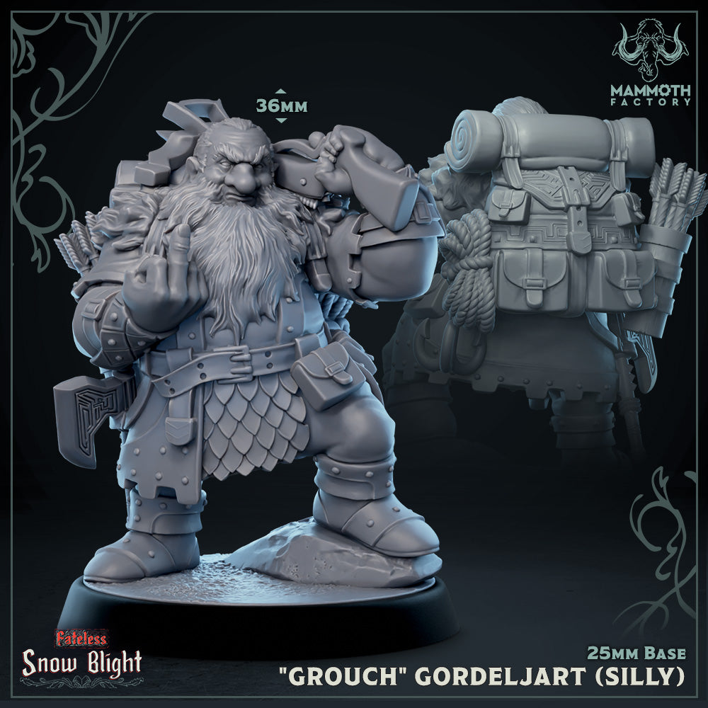 Image shows a 3D render of a dwarf fighter gaming miniature