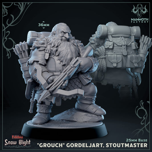 Image shows a 3D render of a dwarf fighter gaming miniature