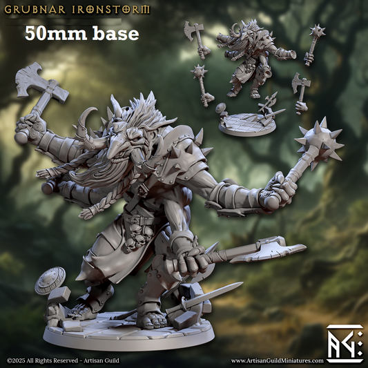 Image shows a 3D render of a four-armed troll berserker gaming miniature.