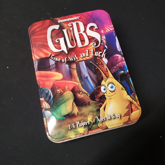 Image shows the front cover of the box of the GUBS card game
