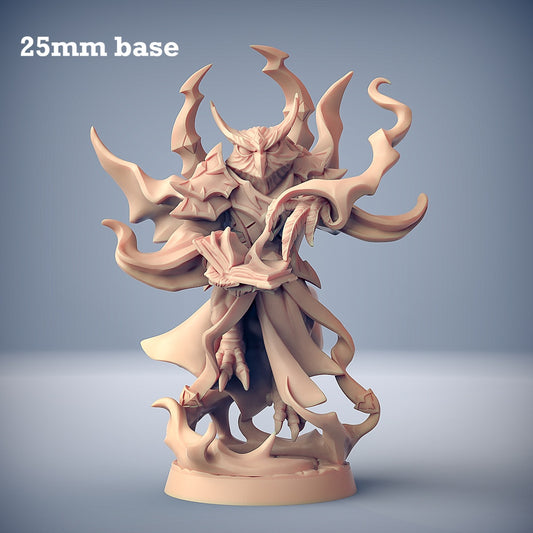 Image shows a 3D render of a owlin sorcerer gaming miniature.