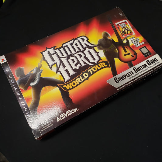 Image shows the front of the box for a Guitar Hero Wireless Guitar video game controller for Playstation 3