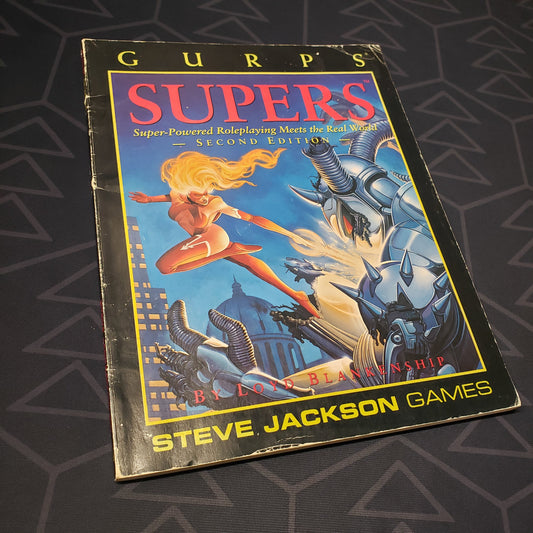 Image shows the front cover of the Supers book for the roleplaying game GURPS 3E
