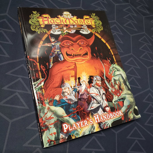 Image shows the front cover of the Player's Handbook for the roleplaying game HackMaster 4E