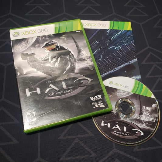 Image shows the case, manual and disc for the video game Halo: Combat Evolved Anniversary for Xbox 360