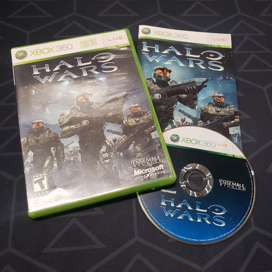 Image shows the case, manual and disc for the video game Halo Wars for Xbox 360