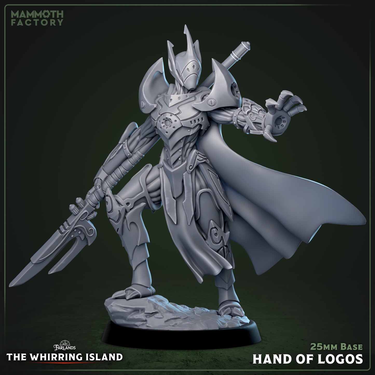 Image shows a 3D render of a warforged dragoon gaming miniature.