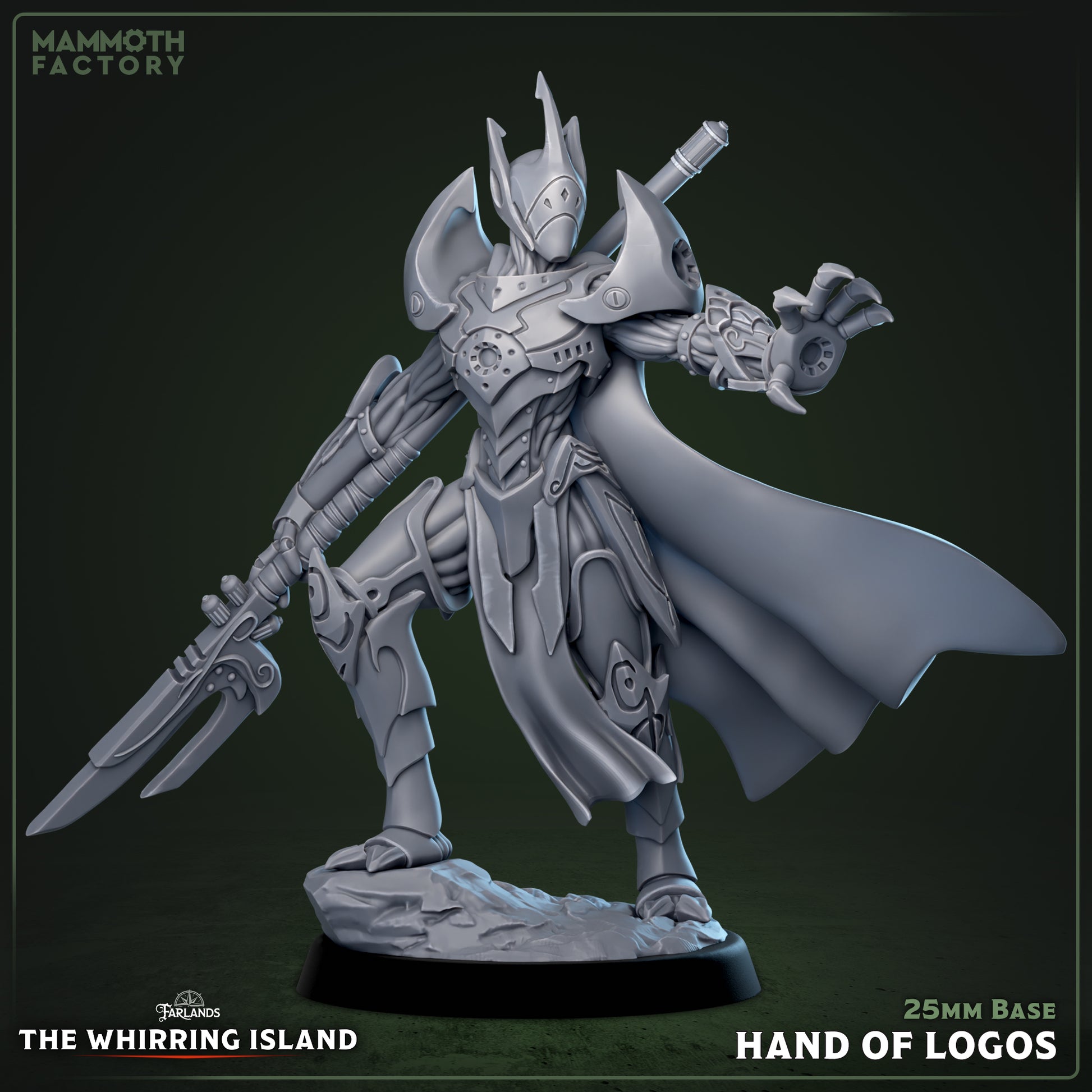 Image shows a 3D render of a warforged dragoon gaming miniature.
