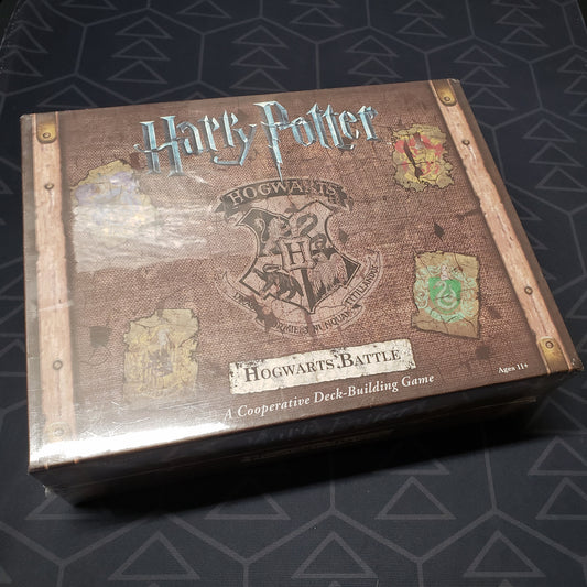 Image shows the front cover of the box of the Harry Potter: Hogwarts Battle board game