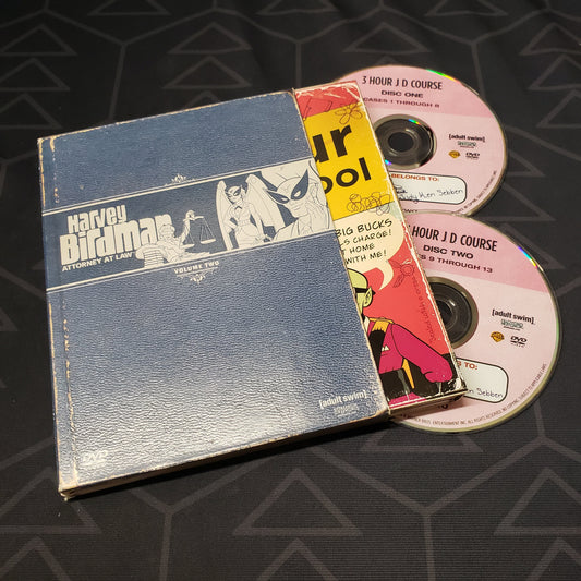 Image shows the outer box, case & two discs for the Volume 2 set of Harvey Birdman: Attorney at Law on DVD