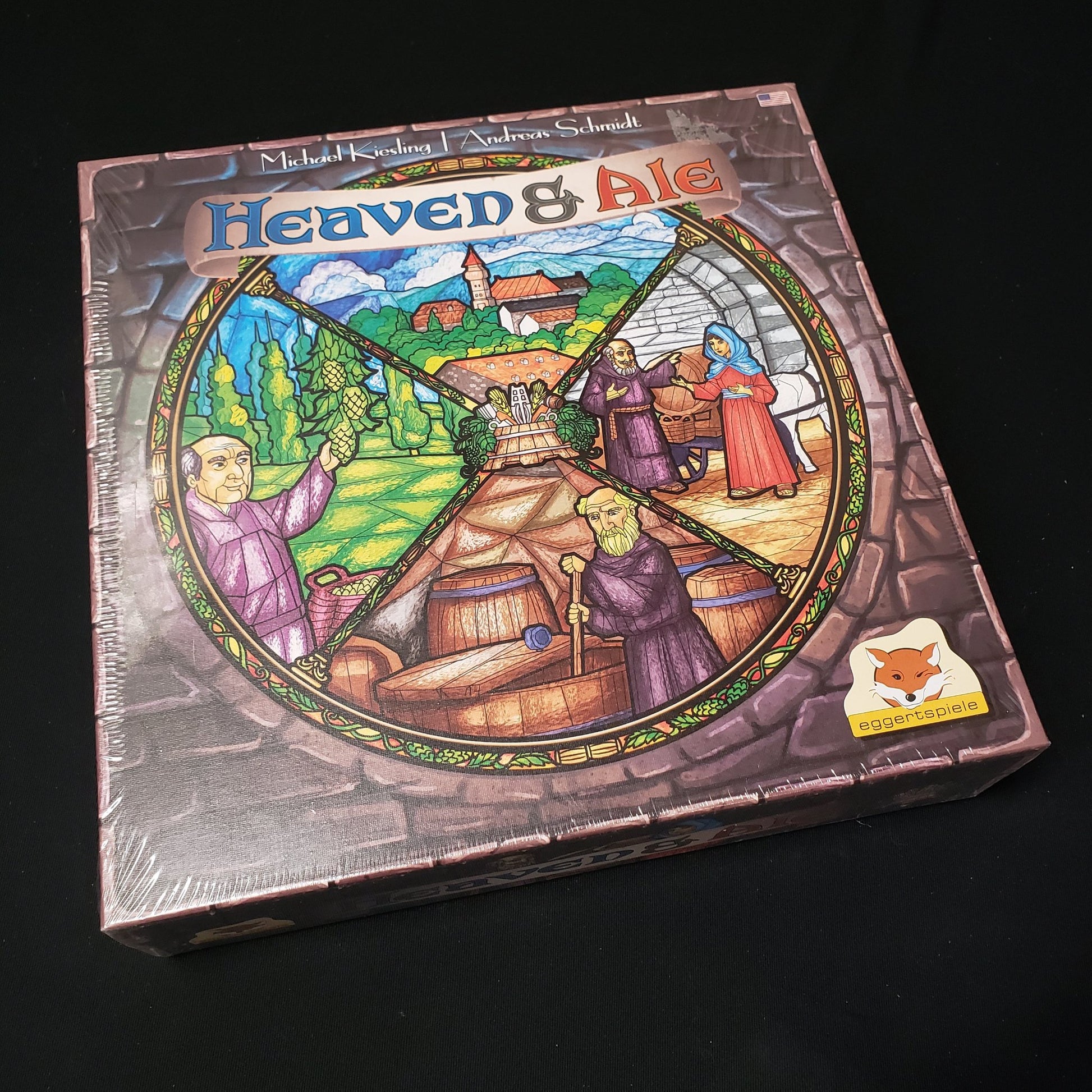 Image shows the front cover of the box of the Heaven & Ale board game