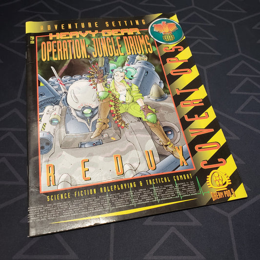 Image shows the front cover of the Operation Jungle Drums Redux book for the roleplaying game Heavy Gear