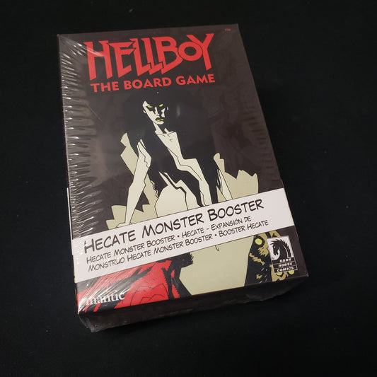 Image shows the front cover of the box of the Hecate Monster booster for Hellboy: The Board Game