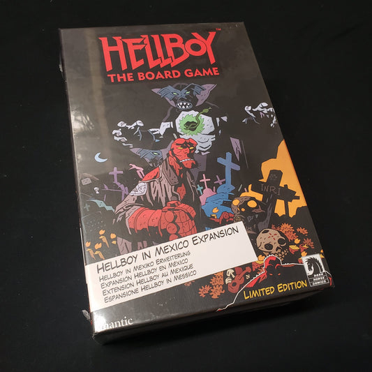 Image shows the front cover of the box of the Hellboy in Mexico expansion for Hellboy: The Board Game
