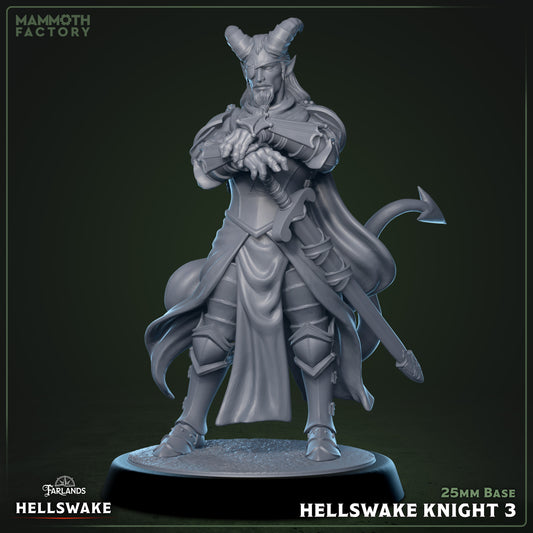 Image shows a 3D render of a tiefling fighter gaming miniature.