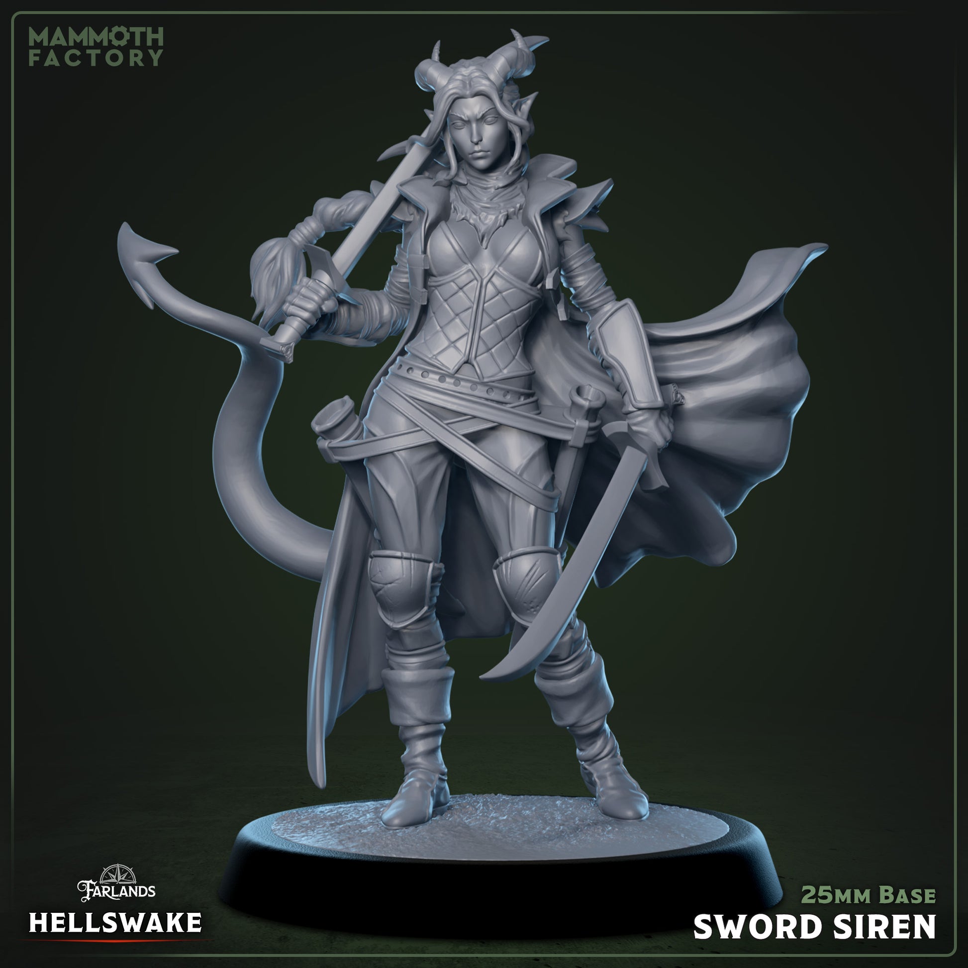 Image shows a 3D render of a tiefling fighter gaming miniature.