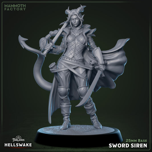 Image shows a 3D render of a tiefling fighter gaming miniature.
