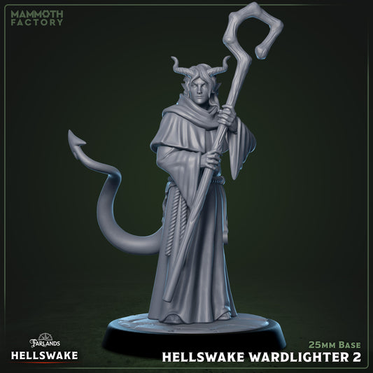 Image shows a 3D render of a tiefling cleric gaming miniature.