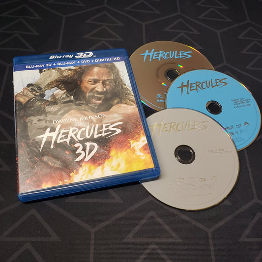 Image shows the case & three discs for the movie set of Hercules on 3D + 2D Blu-Ray and DVD