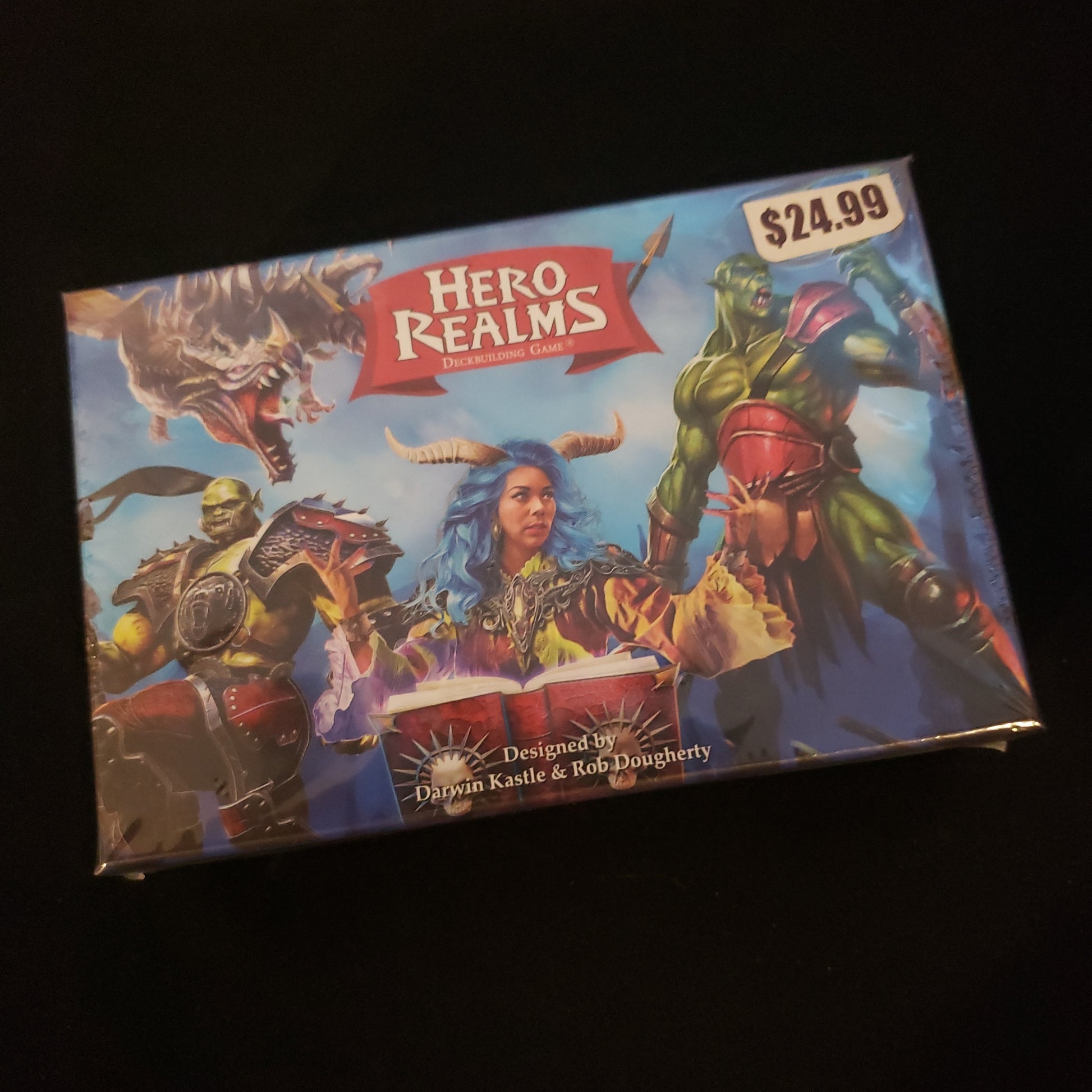 Image shows the front cover of the box of the Hero Realms card game