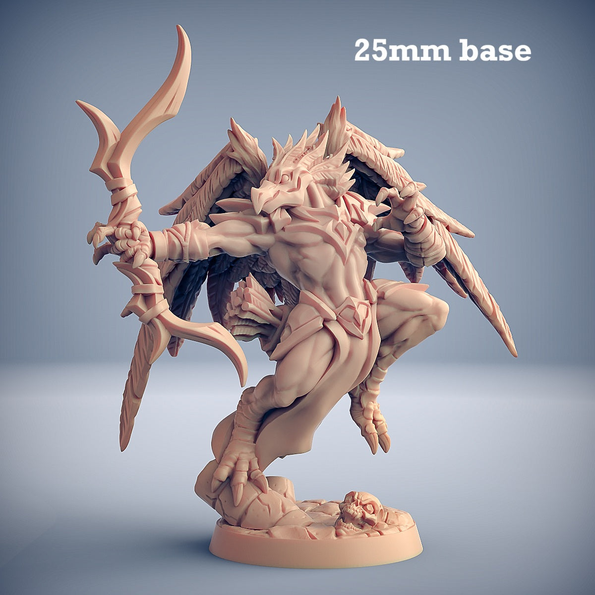 Image shows a 3D render of a aarakocra ranger gaming miniature.