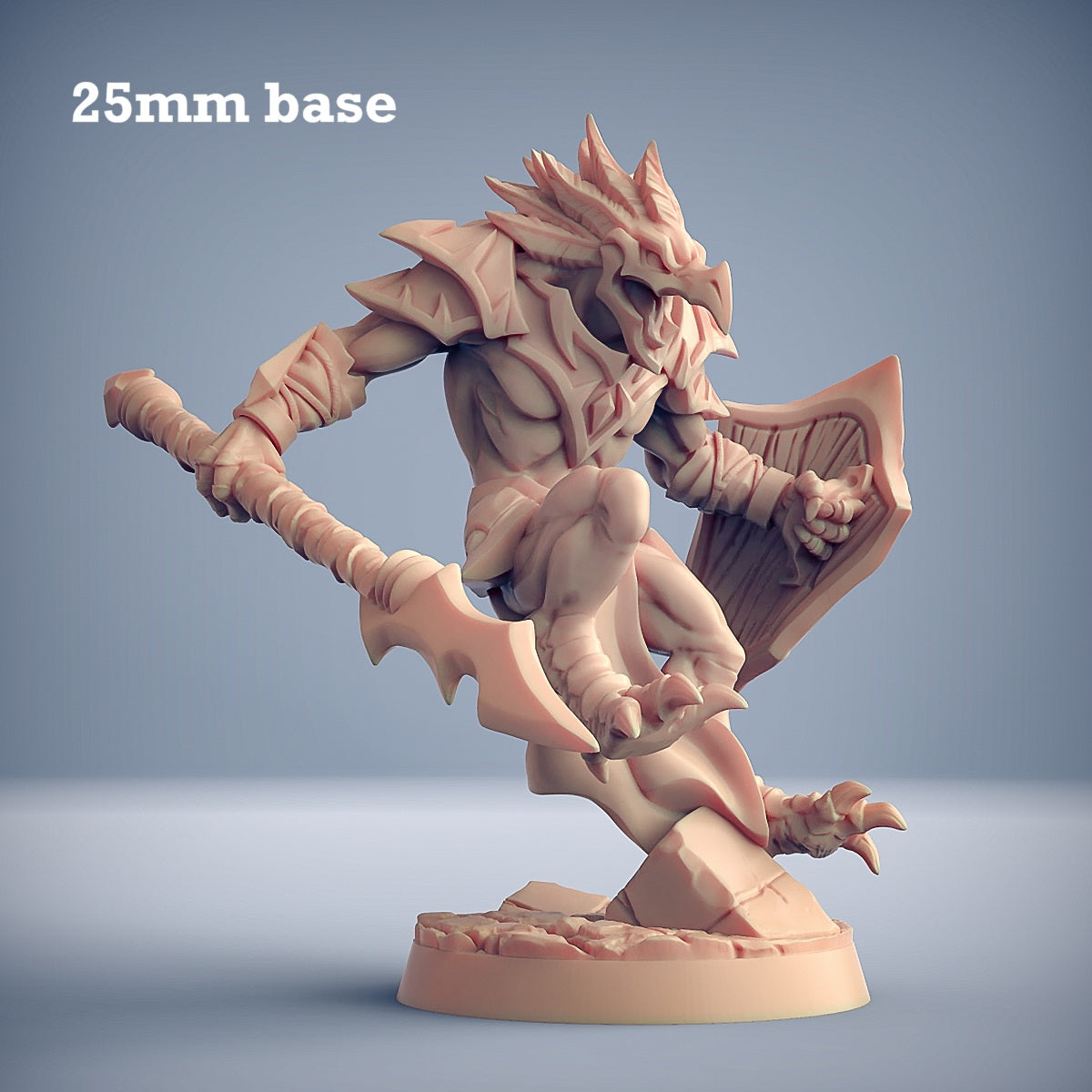 Image shows a 3D render of a aarakocra lancer gaming miniature.