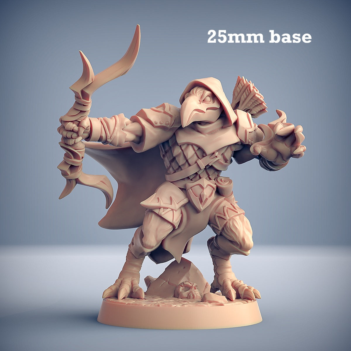 Image shows a 3D render of a kenku ranger gaming miniature.