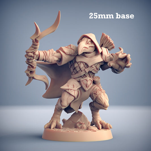 Image shows a 3D render of a kenku ranger gaming miniature.