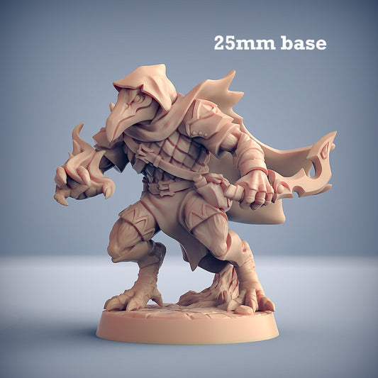 Image shows a 3D render of a kenku assassin gaming miniature.