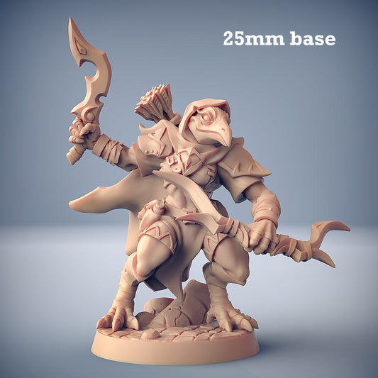 Image shows a 3D render of a kenku ranger gaming miniature.