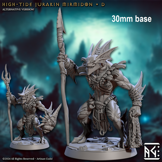 Image shows 3D renders of two different sculpt options for a merfolk warrior gaming miniature