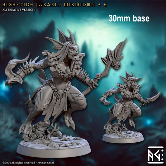 Image shows 3D renders of two different sculpt options for a merfolk warrior gaming miniature