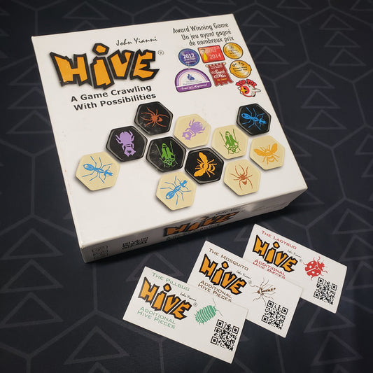 Image shows the front cover of the box for the Hive board game