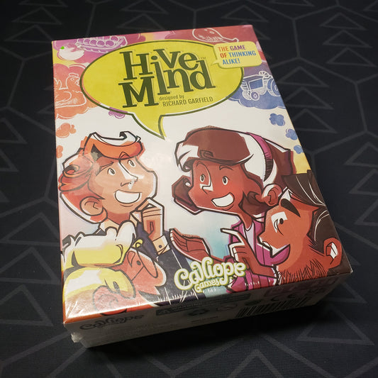 Image shows the front cover of the box of the Hive Mind board game