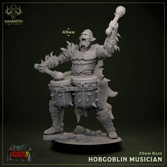 Image shows a 3D render of a hobgoblin drummer gaming miniature