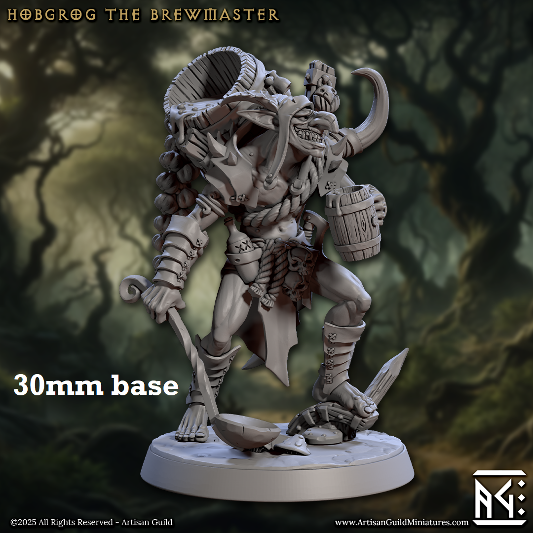 Image shows a 3D render of a hobgoblin brewer gaming miniature