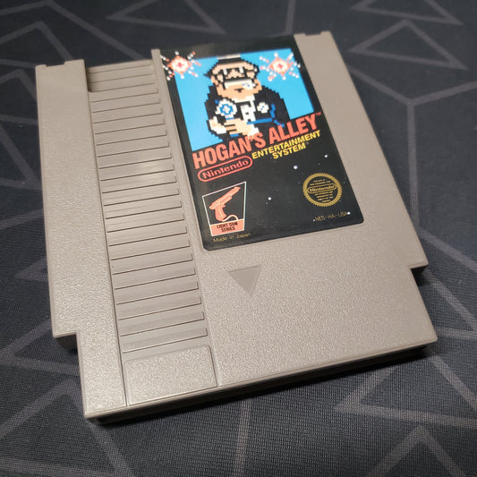 Image shows the front of the cartridge for the video game Hogan's Alley for the Nintendo Entertainment System