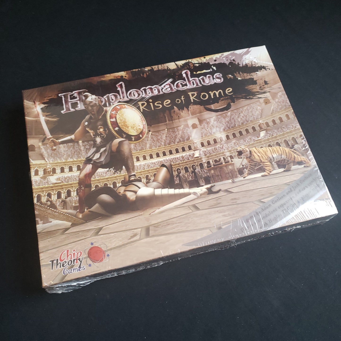 Image shows the front cover of the box of the Hoplomachus: Rise of Rome board game