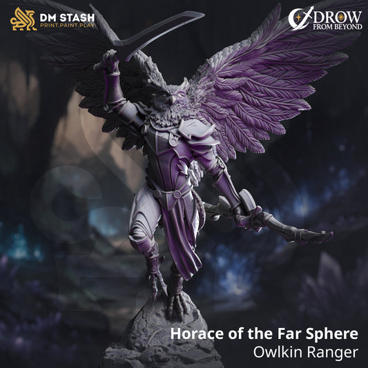 Image shows a 3D render of a aarakocra ranger gaming miniature.