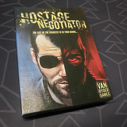 Image shows the front cover of the box for the Hostage Negotiator board game