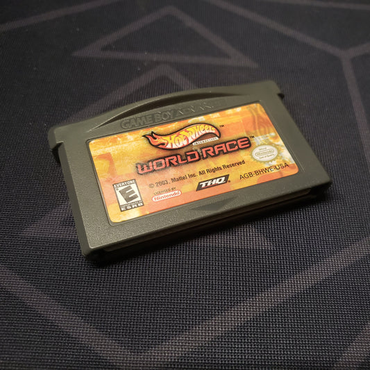 Image shows the front of the cartridge for the video game Hot Wheels: World Race for Nintendo Game Boy Advance