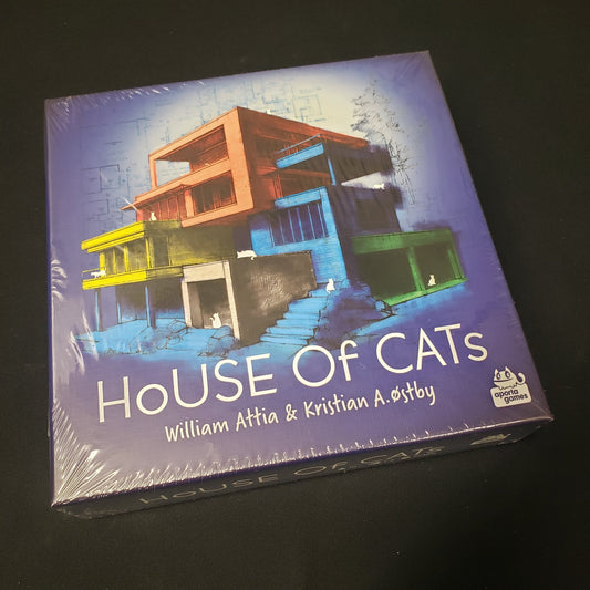 Image shows the front cover of the box of the House of Cats board game